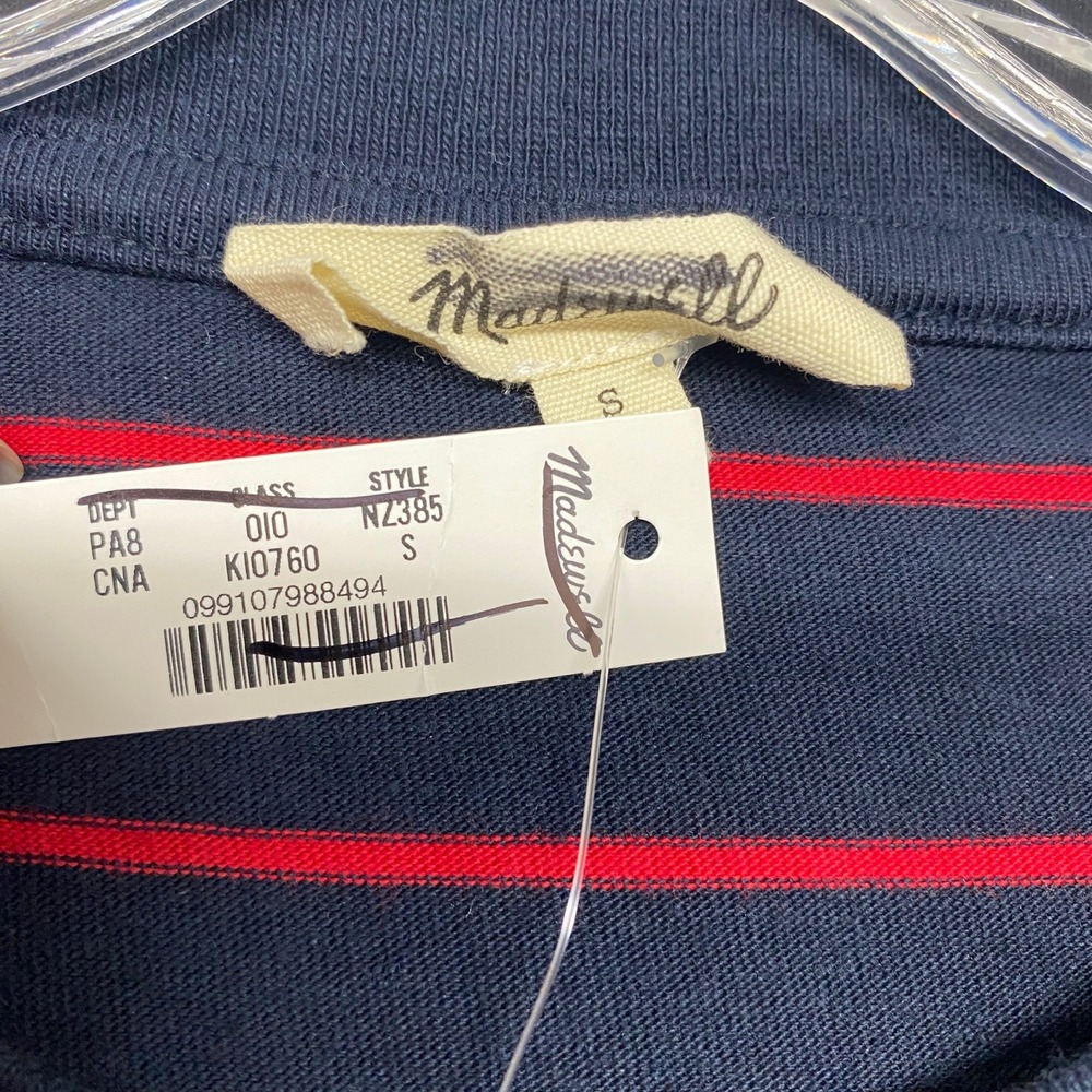 Madewell Top Womens Small Striped Drawstring Hem Long Sleeve Tee Navy Red NZ385 - Picture 3 of 8